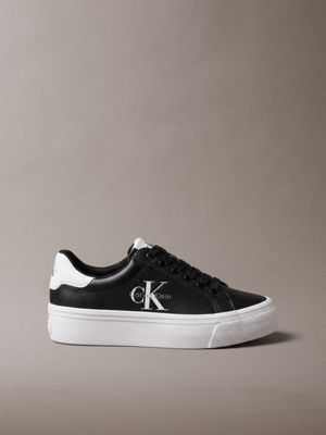 black charakteristische plateau-sneakers aus leder für damen - 