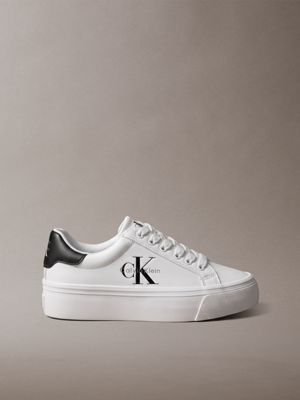 white leather signature platform trainers for women 
