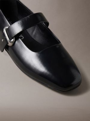 triple black leather mary jane ballerinas for women calvin klein