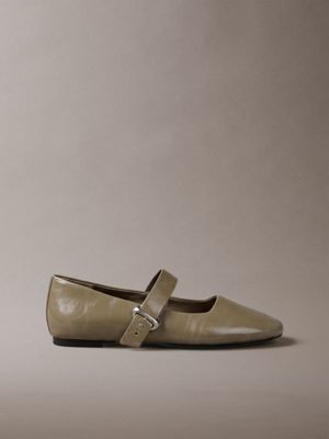 green mary jane ballerinas aus leder für damen - calvin klein