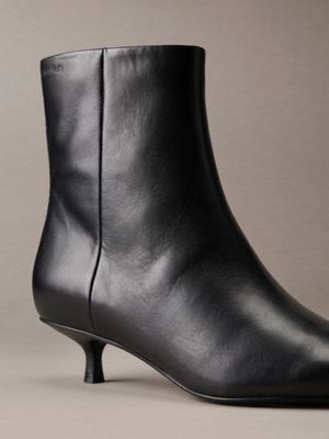 triple black leren enkellaarzen met kitten heel voor dames - calvin klein
