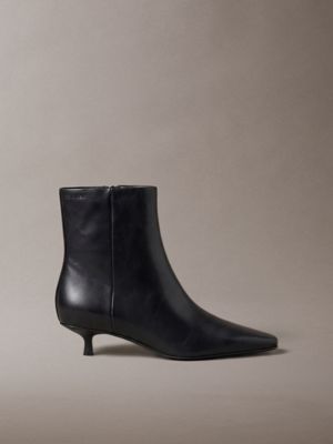 black leren enkellaarzen met kitten heel voor dames - calvin klein