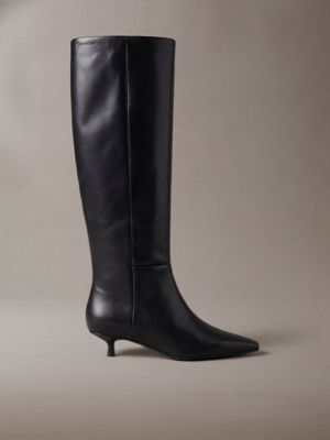 black leather kitten heel knee boots for women calvin klein