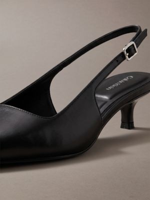 triple black leather kitten heel slingbacks for women calvin klein