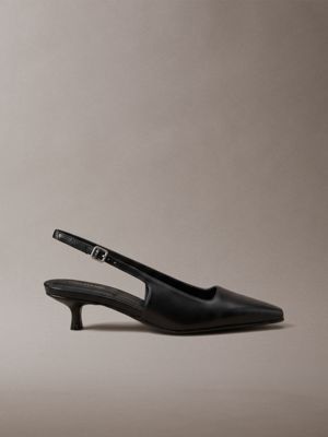 black leather kitten heel slingbacks for women calvin klein