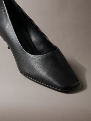 triple black leather kitten heel pumps for women calvin klein