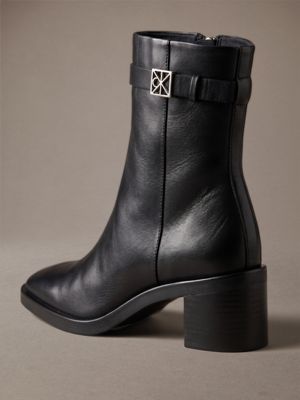 triple black leather block-heel ankle boots for women calvin klein
