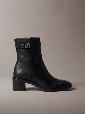 black leather block-heel ankle boots for women calvin klein