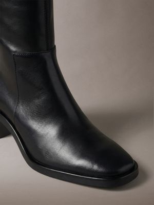 botas de piel hasta la rodilla de tacón grueso triple black de mujeres calvin klein