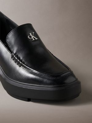 triple black leather platform block-heel mules for women calvin klein