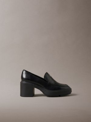 black leather platform block-heel mules for women calvin klein