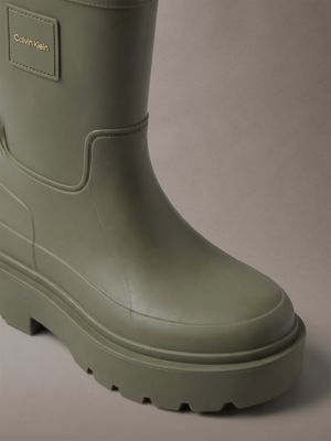 olive night heeled flexible lug sole rain boots for women calvin klein