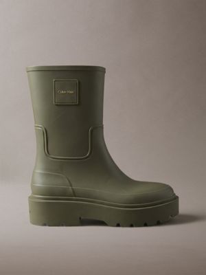 green heeled flexible lug sole rain boots for women calvin klein