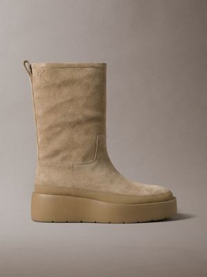 brown suede water repellent platform boots for women calvin klein