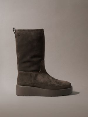 bottes déperlantes en daim à plateforme brown pour femmes calvin klein