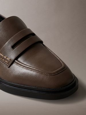 potting soil/black leather square-toe penny loafers for women calvin klein