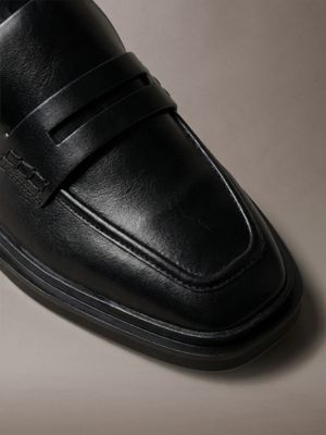 triple black leather square-toe penny loafers for women calvin klein