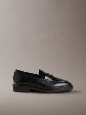 black leather square-toe penny loafers for women calvin klein