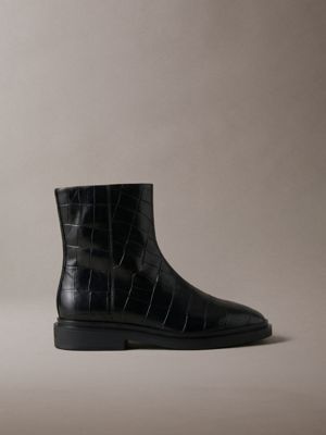 botines de piel con efecto cocodrilo black de mujeres calvin klein