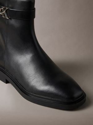 triple black leather signature ankle boots for women calvin klein