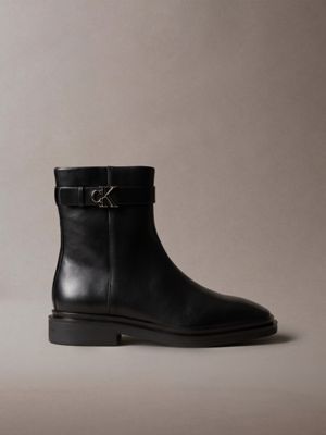 black leather signature ankle boots for women calvin klein