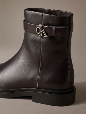 fudge/black leren signature enkellaarzen voor dames - calvin klein