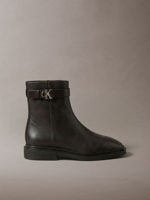 black leren signature enkellaarzen voor dames - calvin klein