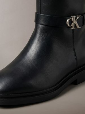 bottes hauteur genou emblématiques en cuir triple black pour femmes calvin klein