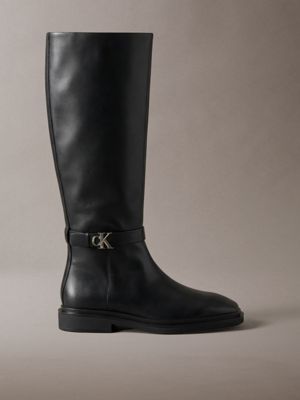 bottes hauteur genou emblématiques en cuir black pour femmes calvin klein