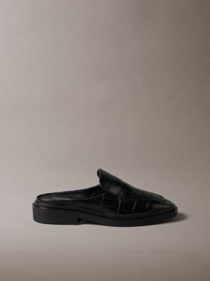 mules en cuir effet crocodile black pour femmes calvin klein