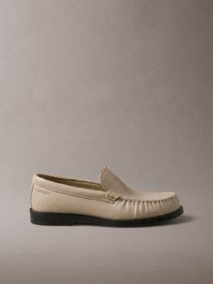 beige thea - leather pleated loafers for women calvin klein