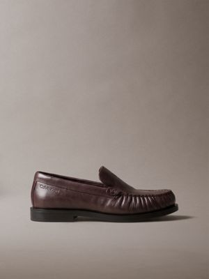 brown thea - leather pleated loafers for women calvin klein