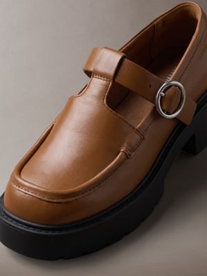 natural umber/black ck bold - leather mary jane loafers for women calvin klein
