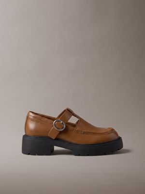 brown ck bold - leather mary jane loafers for women calvin klein