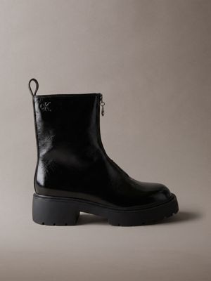black ck bold - shine leather zip ankle boots for women calvin klein