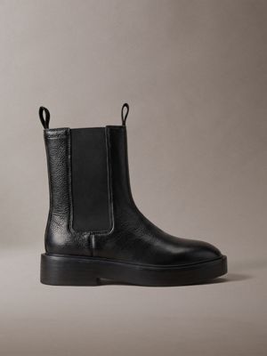 bottines chelsea à talons bottier en cuir black pour femmes calvin klein