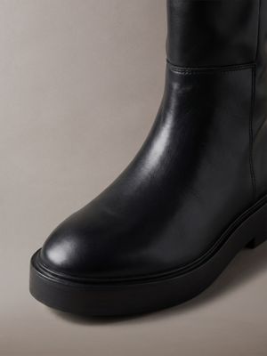 triple black leather stacked heel knee-high boots for women calvin klein