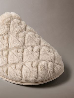 whisper pink faux fur logo slippers for women calvin klein