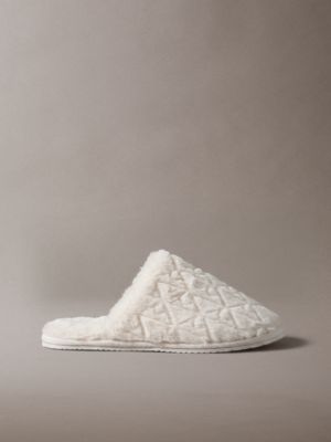 white faux fur logo slippers for women calvin klein
