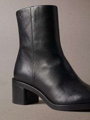 triple black ankle boots aus leder mit blockabsatz für damen - calvin klein