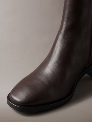 fudge/black ankle boots aus leder mit blockabsatz für damen - calvin klein