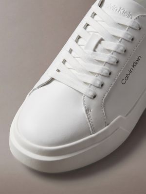 bright white/black leather durable traction chunky trainers for women calvin klein