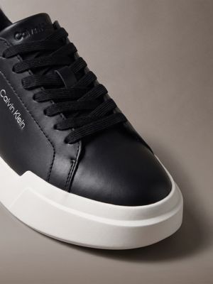 black / bright white leather durable traction chunky trainers for women calvin klein