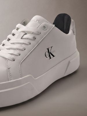 bright white/black leather durable traction chunky trainers for women calvin klein