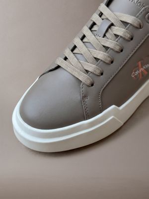 desert taupe/papaya peach leather durable traction chunky trainers for women calvin klein