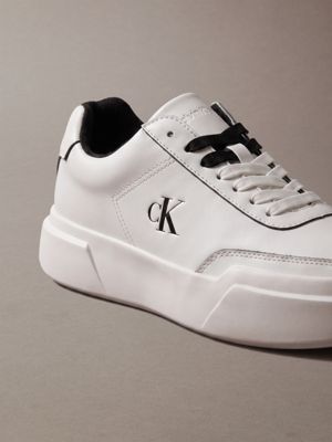 marshmallow/black leather durable traction chunky trainers for women calvin klein