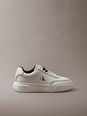 white leather durable traction chunky trainers for women calvin klein