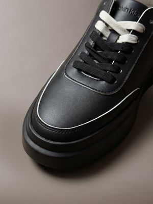 black/dk ecru leather durable traction chunky trainers for women calvin klein