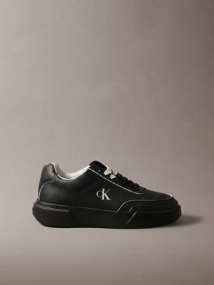 black leather durable traction chunky trainers for women calvin klein