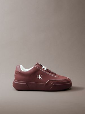 brown leather durable traction chunky trainers for women calvin klein
